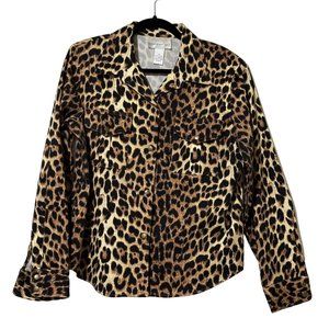Susan Graver Style sz M animal print snap pockets long sleeve snap front shacket